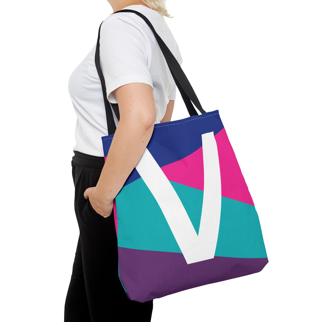 Monogram 'V' Colorblock Tote Bag — Personalized Initial V Shoulder Tote