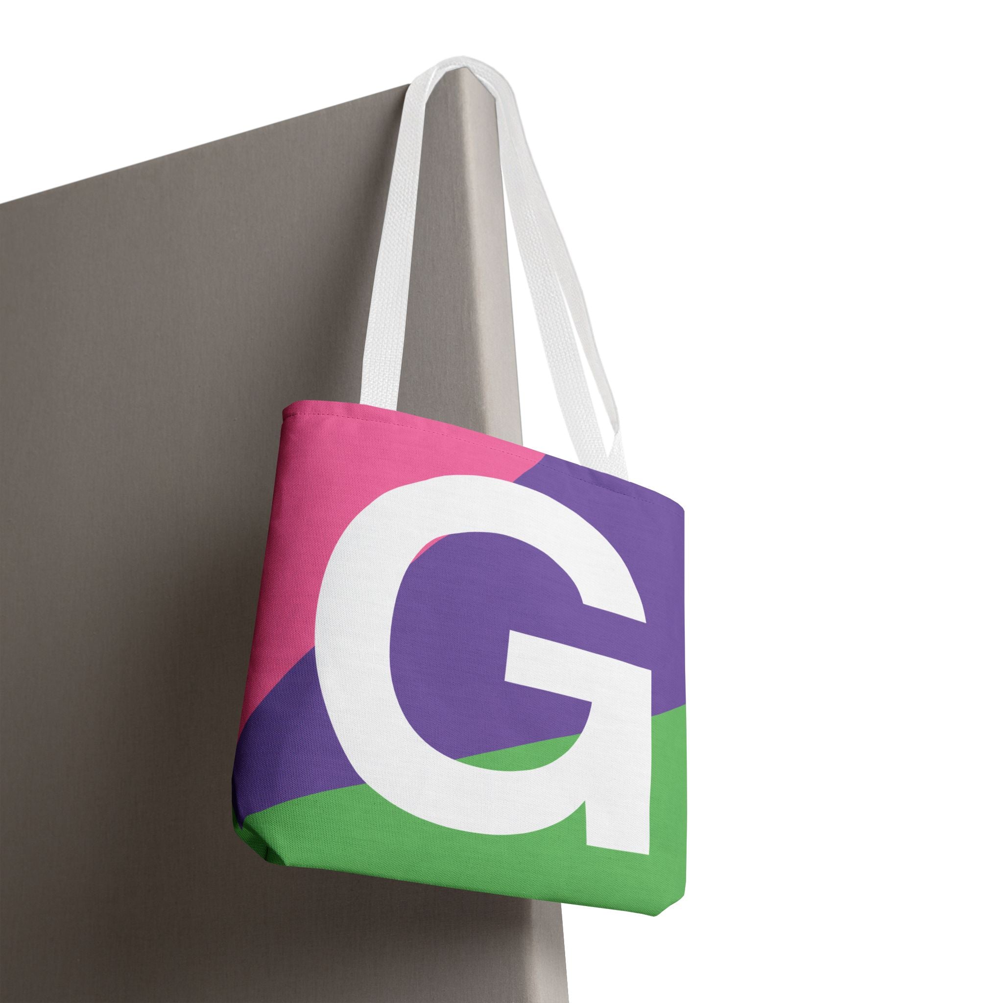 Monogram 'G' Colorblock Tote Bag — Personalized Initial G Shoulder Tote