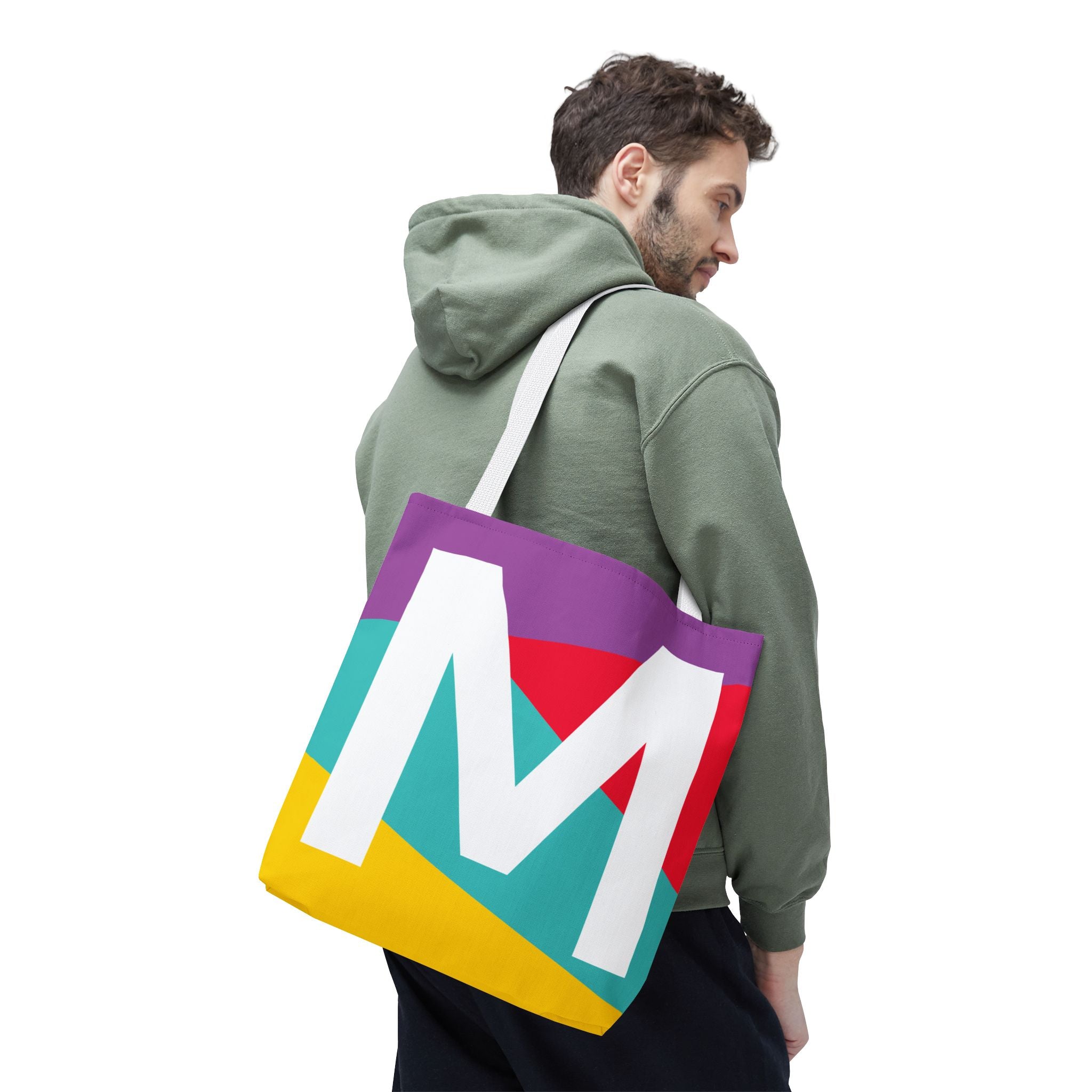 Monogram 'M' Colorblock Tote Bag — Personalized Initial M Shoulder Tote