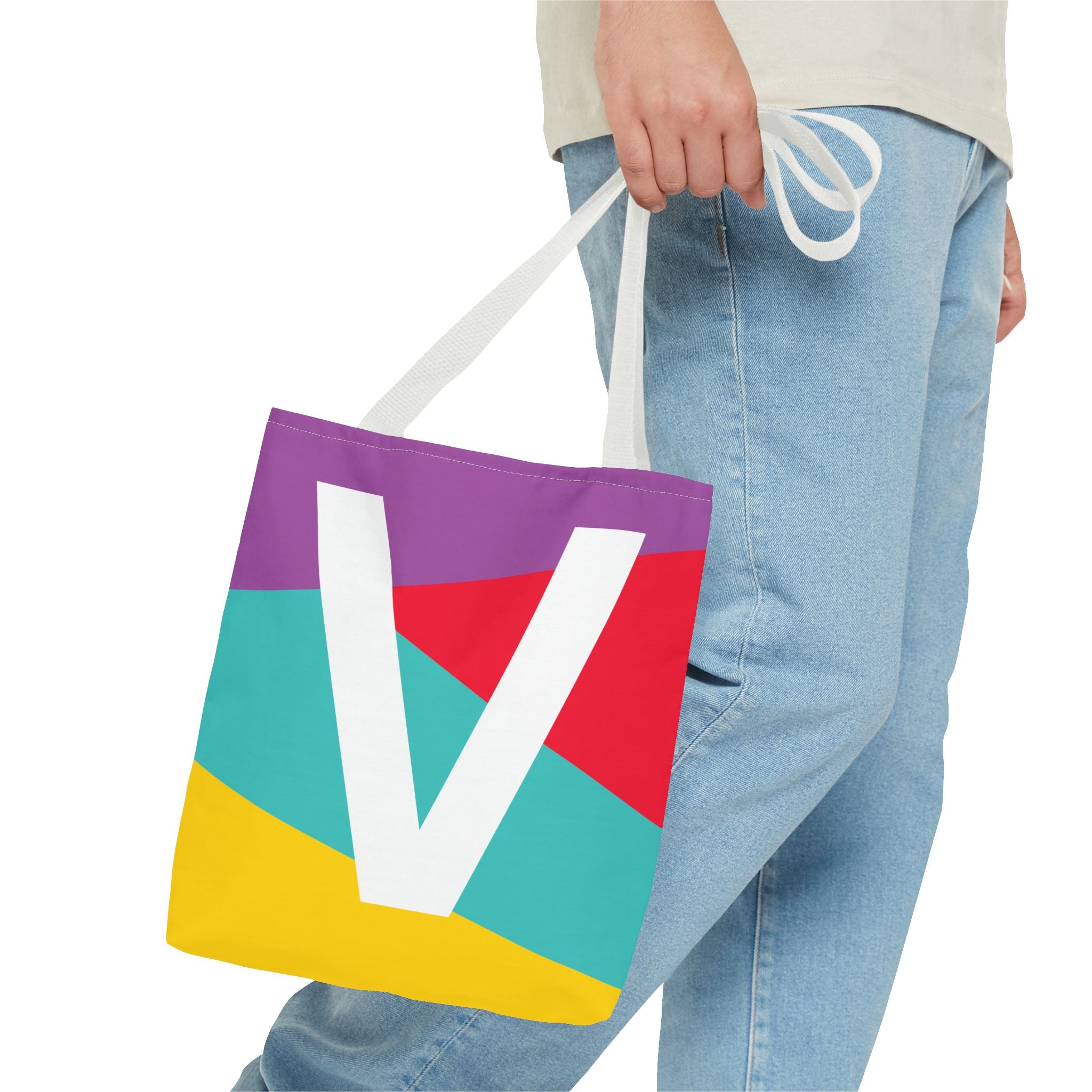 Monogram 'V' Colorblock Tote Bag — Personalized Initial V Shoulder Tote