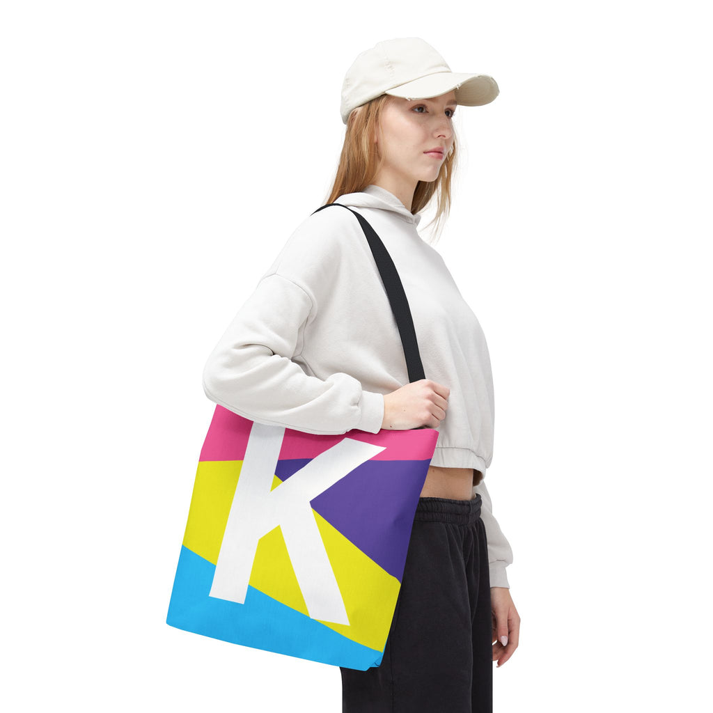 Monogram 'K' Colorblock Tote Bag — Personalized Initial K Shoulder Tote