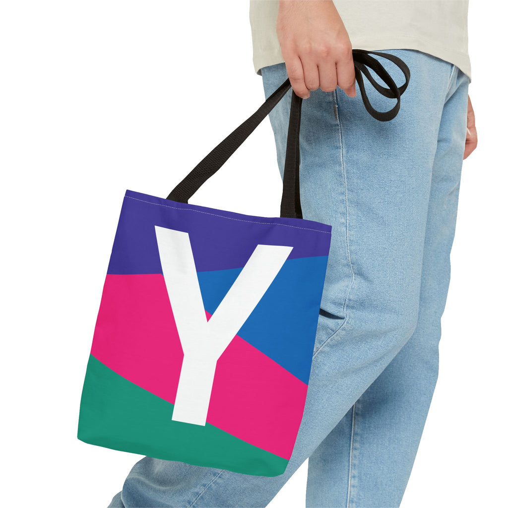 Monogram 'Y' Colorblock Tote Bag — Personalized Initial Y Shoulder Tote