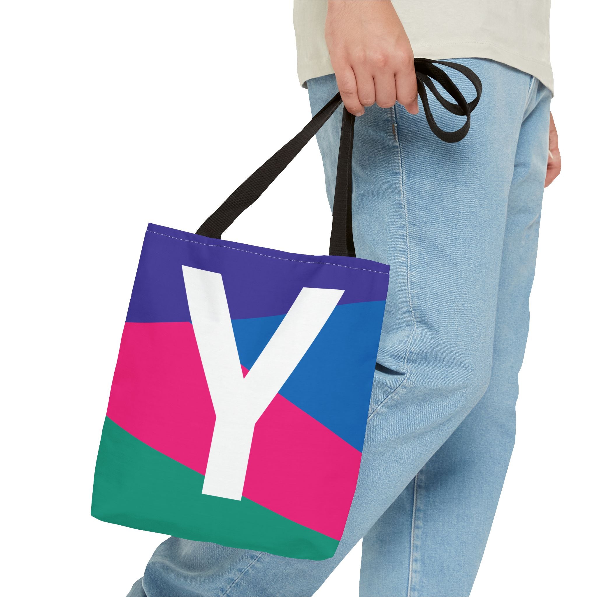 Monogram 'Y' Colorblock Tote Bag — Personalized Initial Y Shoulder Tote