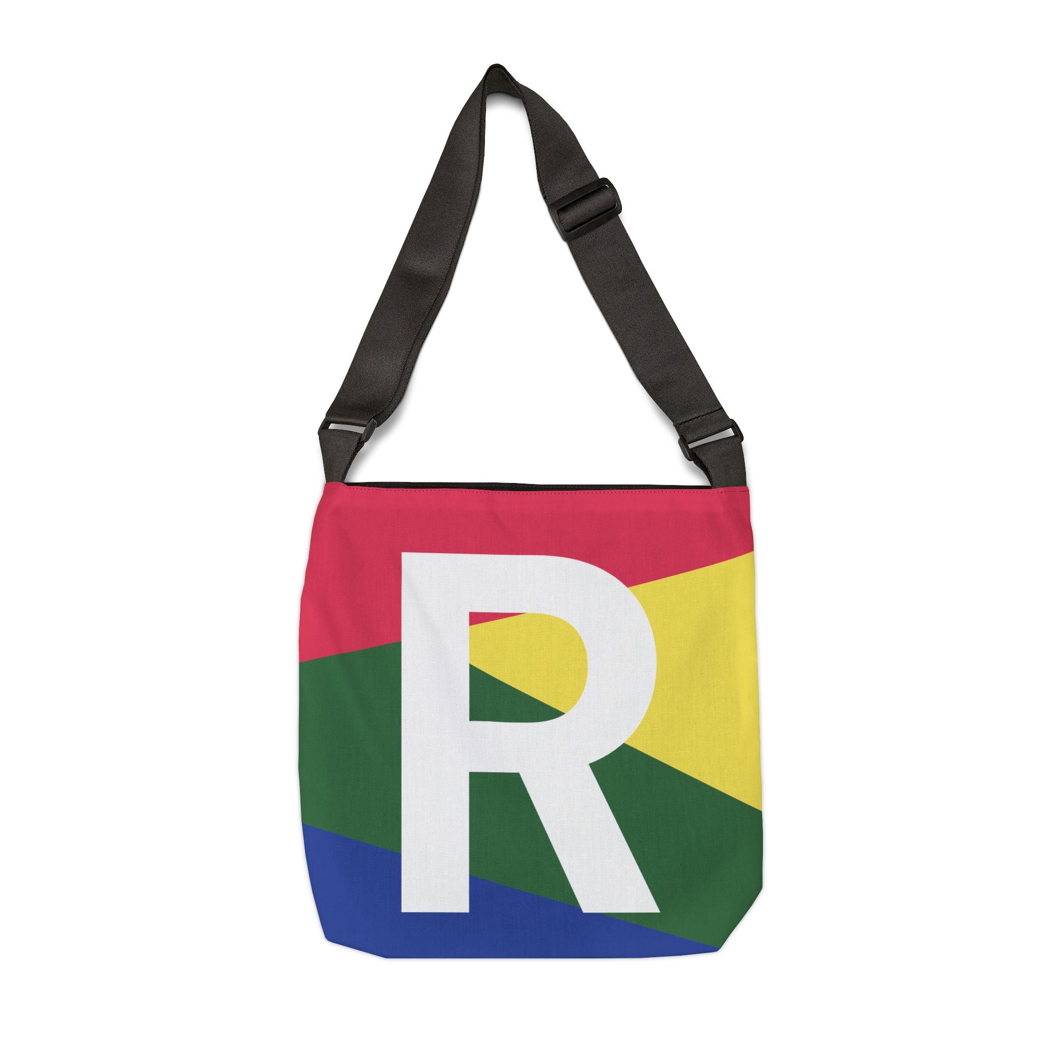 Initial Letter 'R' Colorblock Adjustable Tote Bag — Monogram Alphabet Shoulder Bag