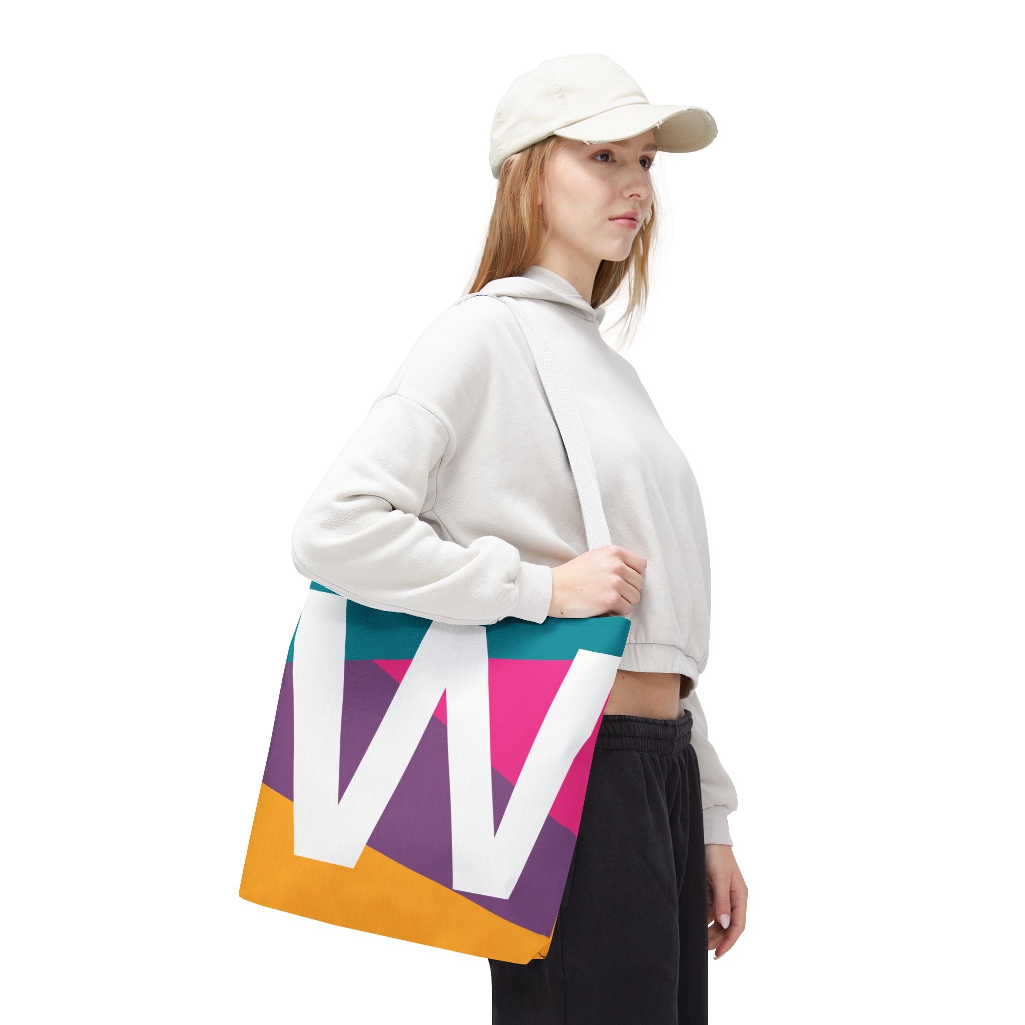 Monogram 'W' Colorblock Tote Bag — Personalized Initial W Shoulder Tote