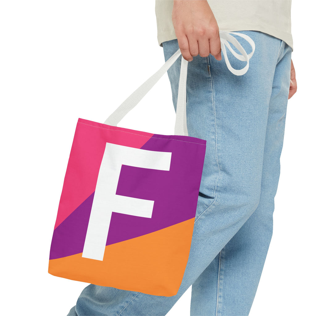 Monogram 'F' Colorblock Tote Bag — Personalized Initial F Shoulder Tote