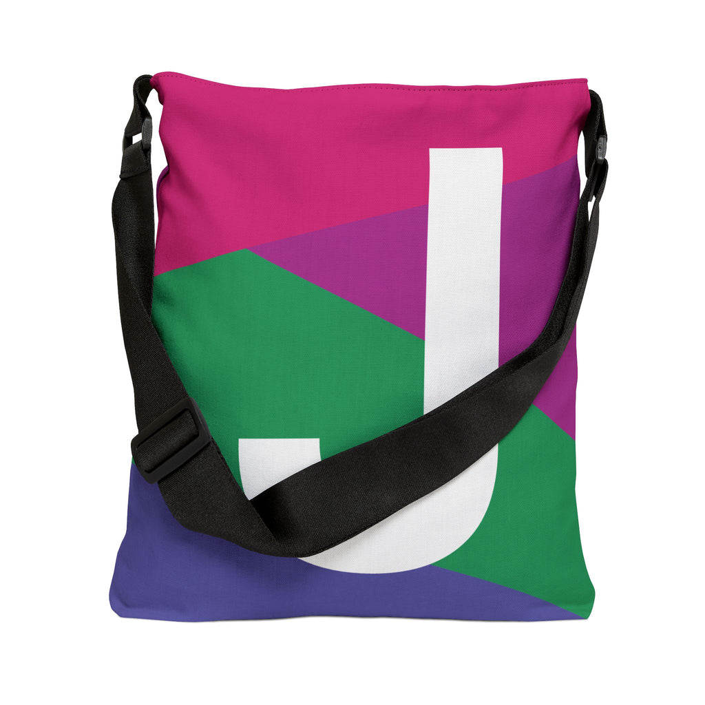 Initial Letter 'J' Colorblock Adjustable Tote Bag — Monogram Alphabet Shoulder Bag