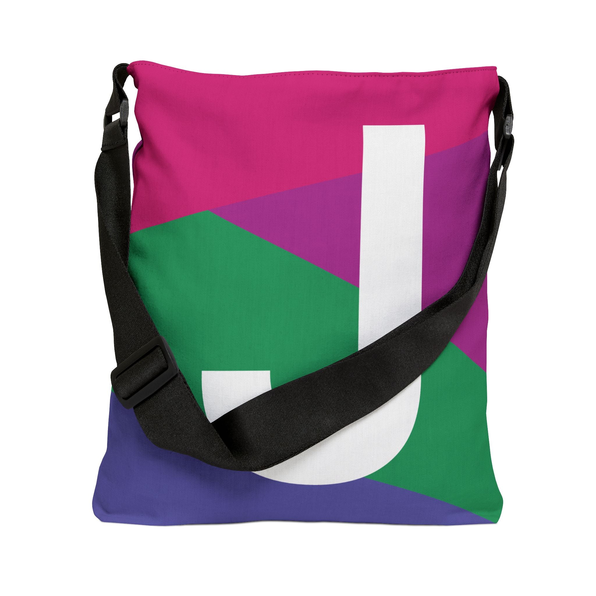 Initial Letter 'J' Colorblock Adjustable Tote Bag — Monogram Alphabet Shoulder Bag