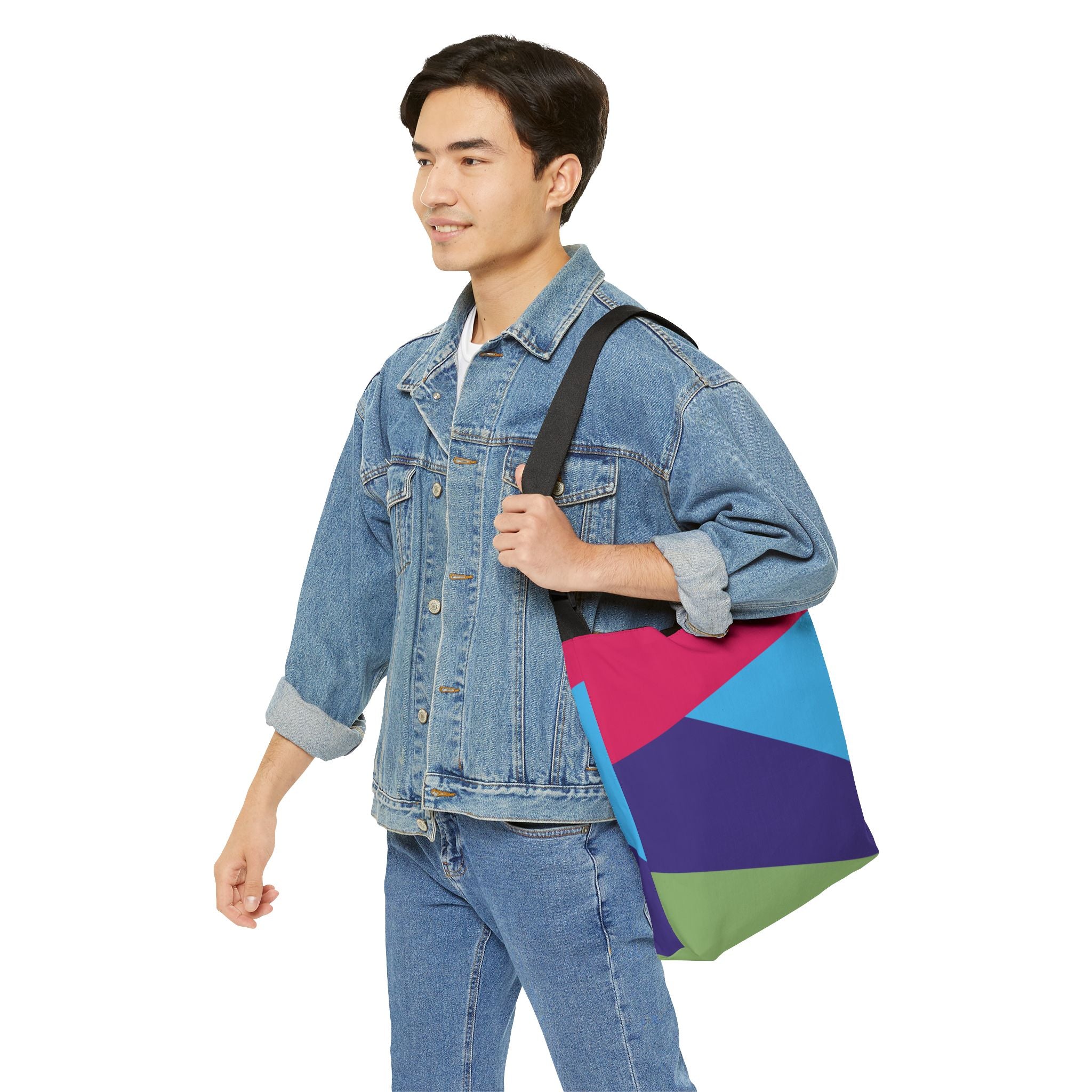 Colorblock Geometric Tote Bag — Adjustable Strap, Bright Abstract Pattern