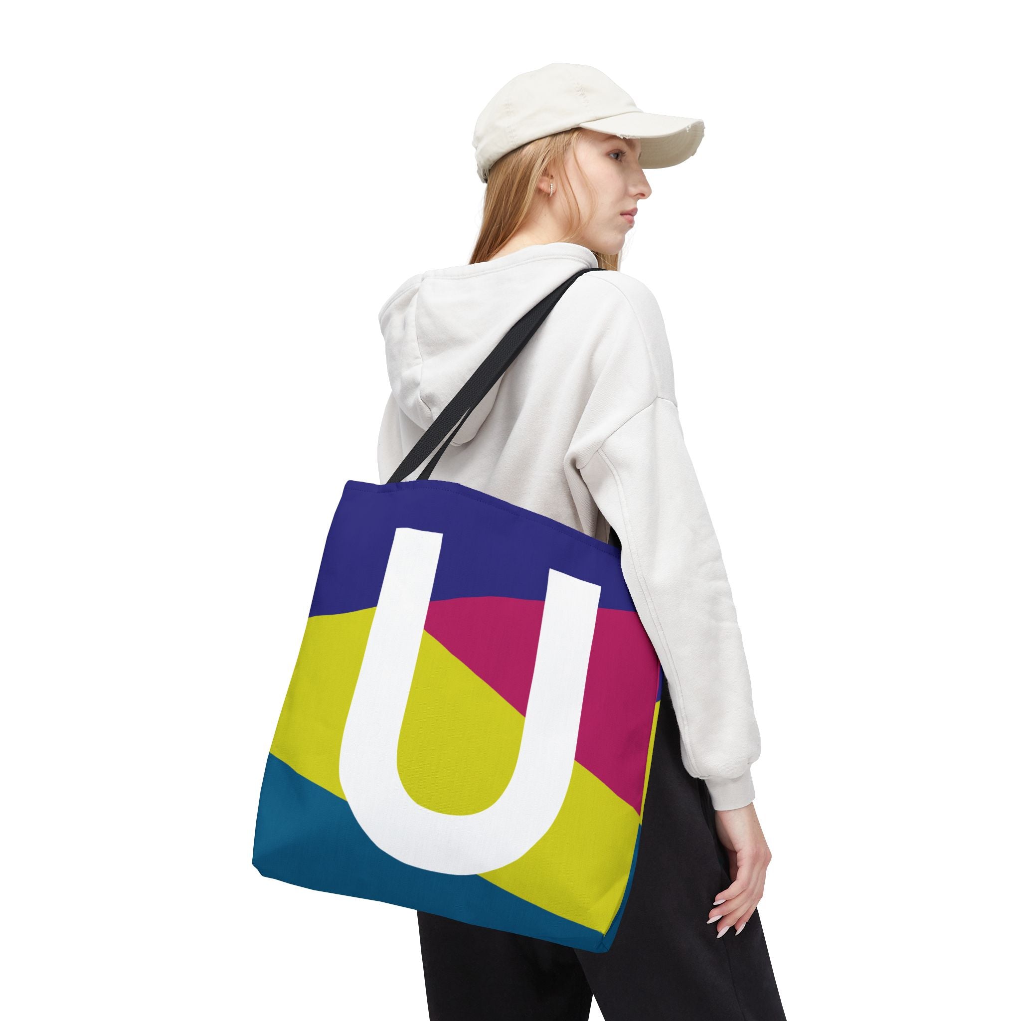 Monogram 'U' Colorblock Tote Bag — Personalized Initial U Shoulder Tote