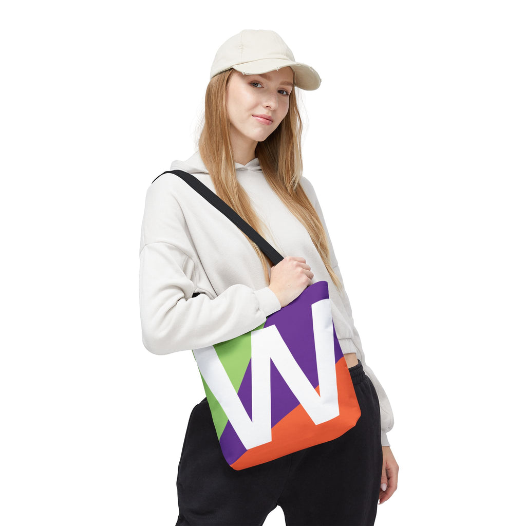 Monogram 'W' Colorblock Tote Bag — Personalized Initial W Shoulder Tote