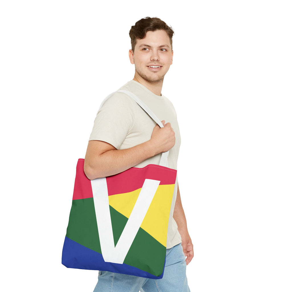 Monogram 'V' Colorblock Tote Bag — Personalized Initial V Shoulder Tote
