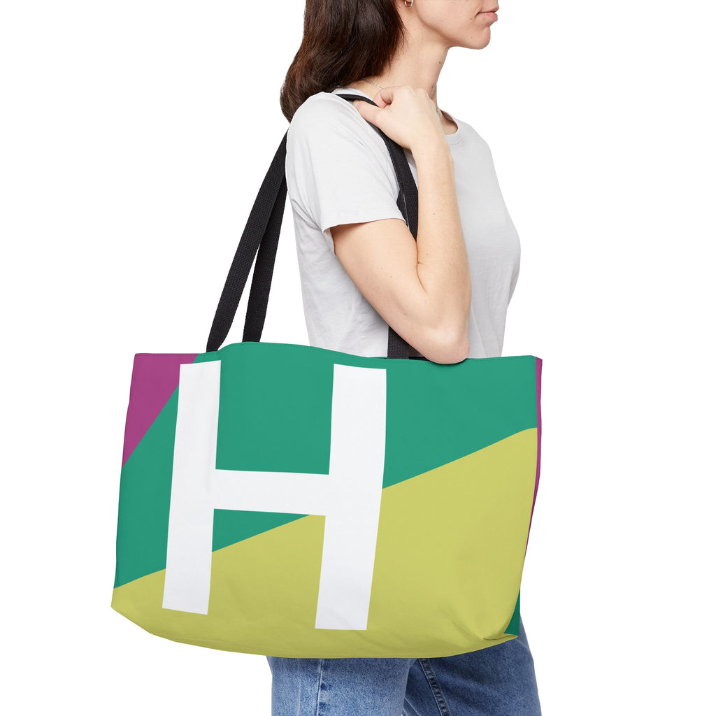 Personalized 'H' Colorblock Tote Bag — Monogram Weekender Tote