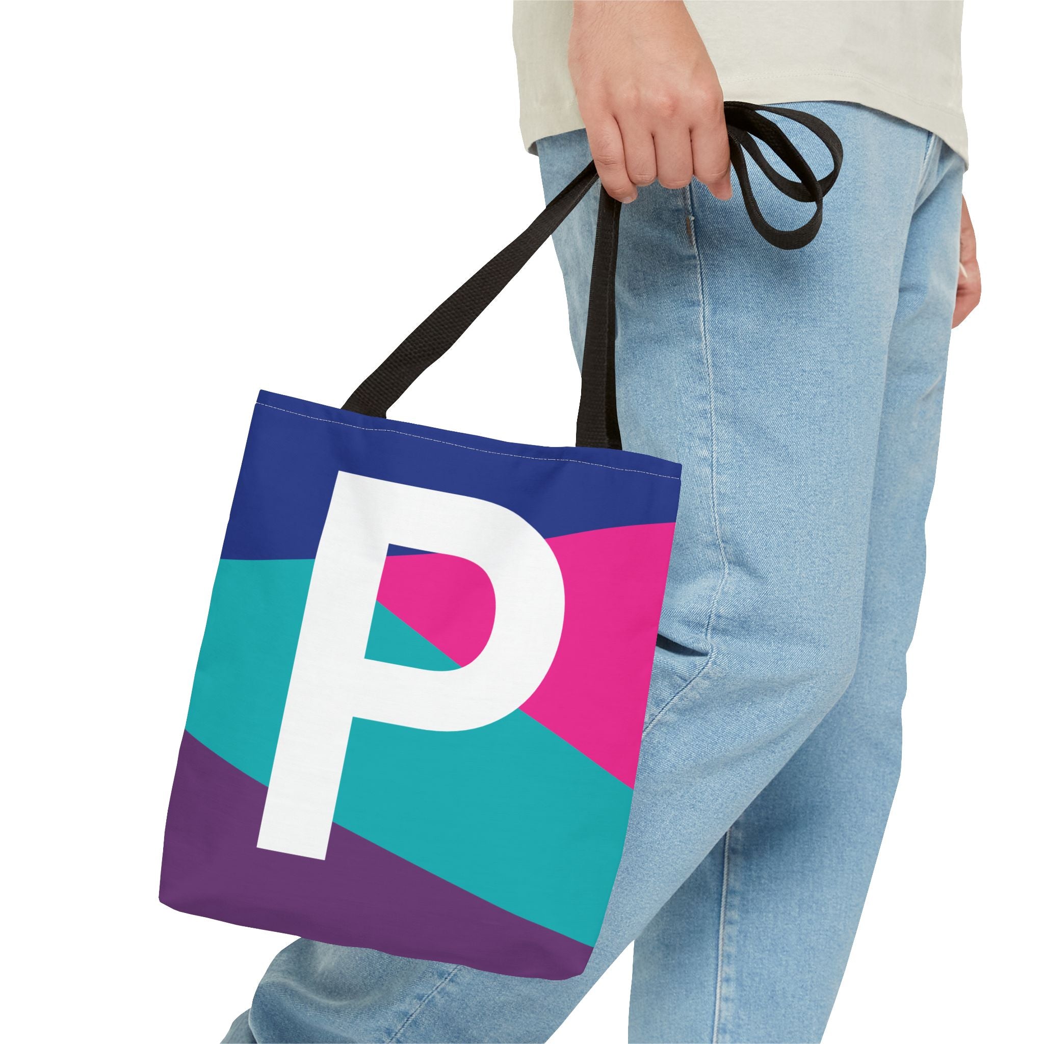 Monogram 'P' Colorblock Tote Bag — Personalized Initial P Shoulder Tote
