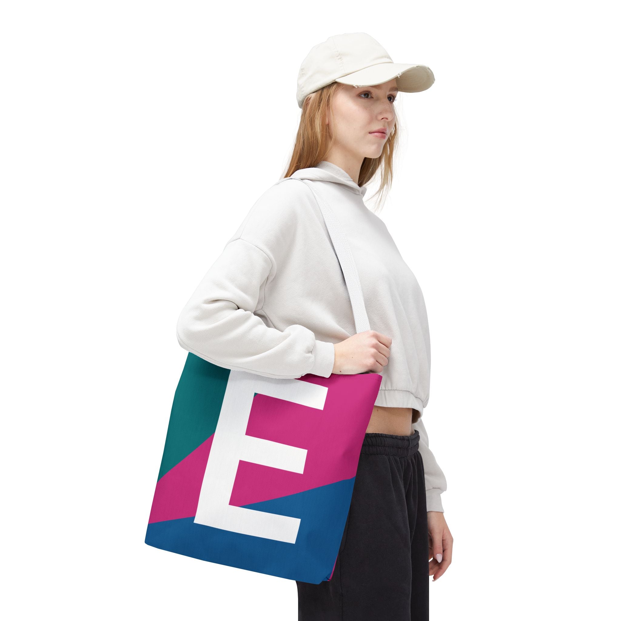 Monogram 'E' Colorblock Tote Bag — Personalized Initial E Shoulder Tote