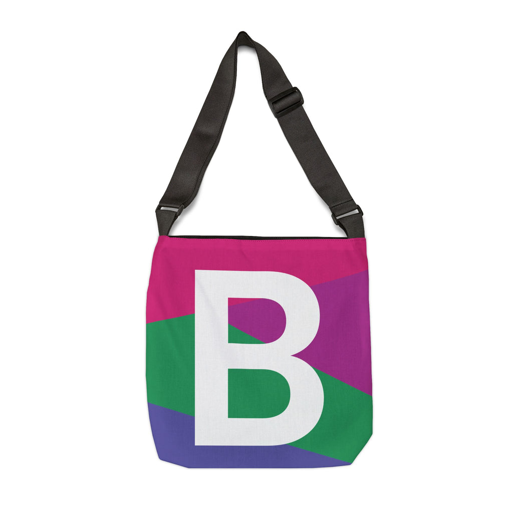 Initial Letter 'B' Colorblock Adjustable Tote Bag — Monogram Alphabet Shoulder Bag