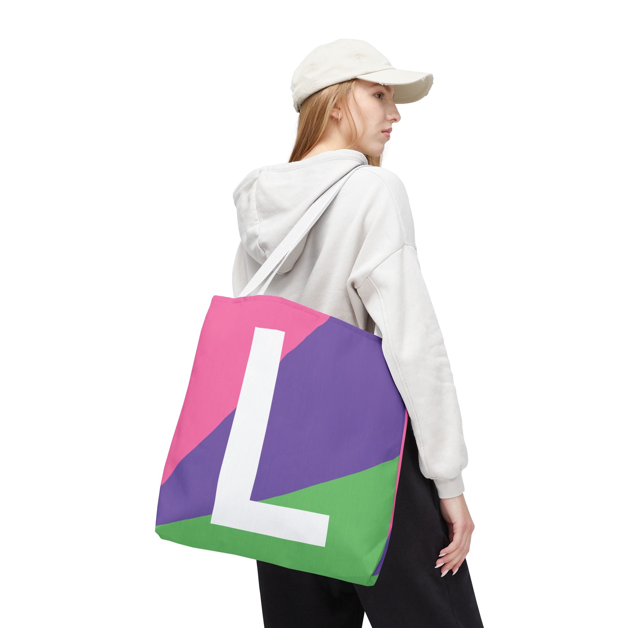Monogram 'L' Colorblock Tote Bag — Personalized Initial L Shoulder Tote