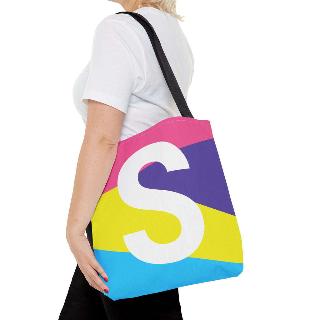Monogram 'S' Colorblock Tote Bag — Personalized Initial S Shoulder Tote