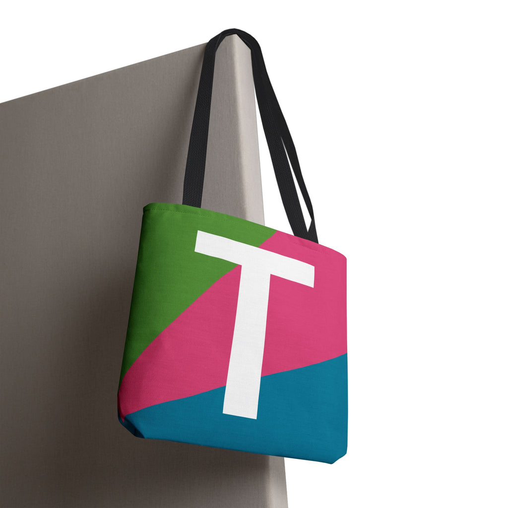 Monogram 'T' Colorblock Tote Bag — Personalized Initial T Shoulder Tote