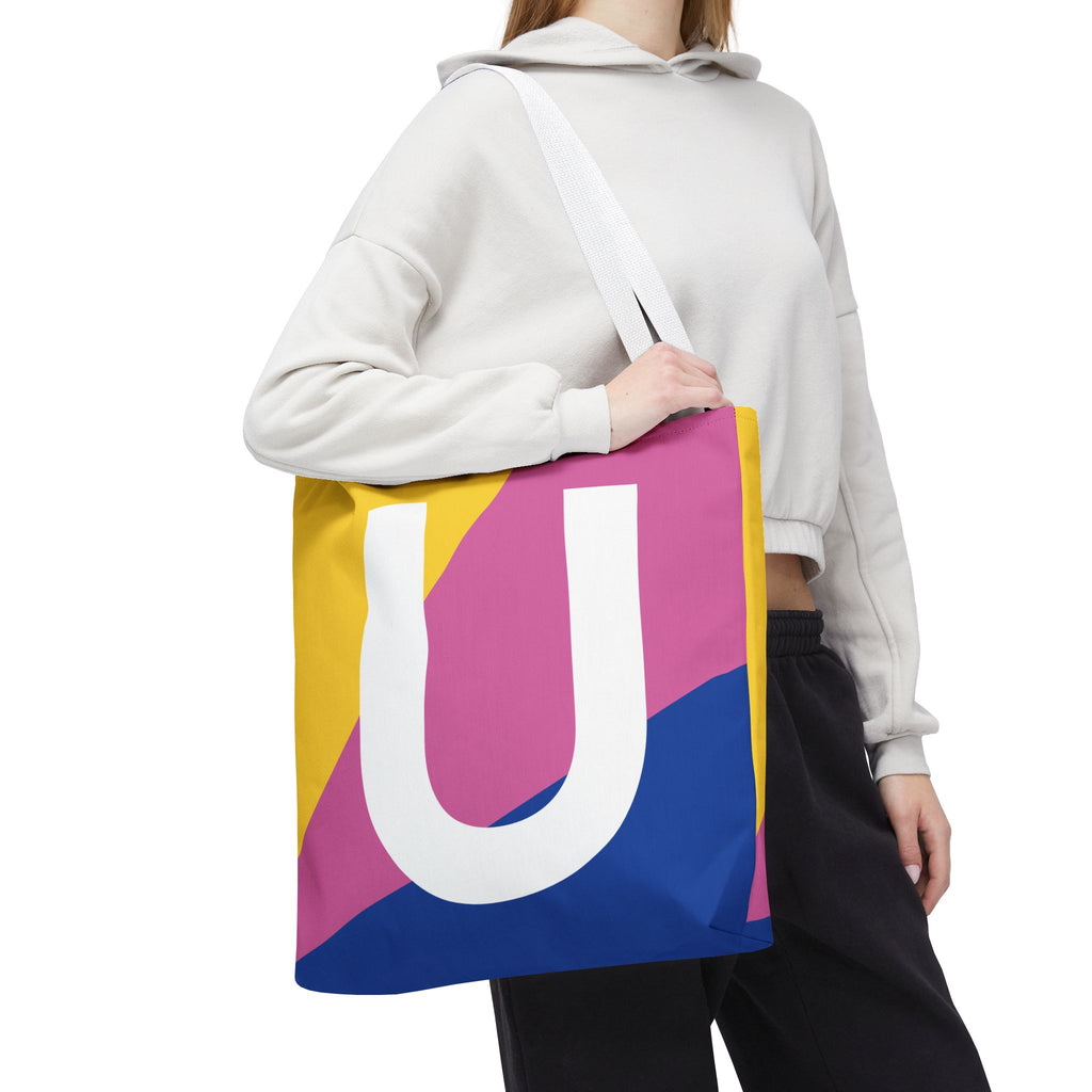 Monogram 'U' Colorblock Tote Bag — Personalized Initial U Shoulder Tote