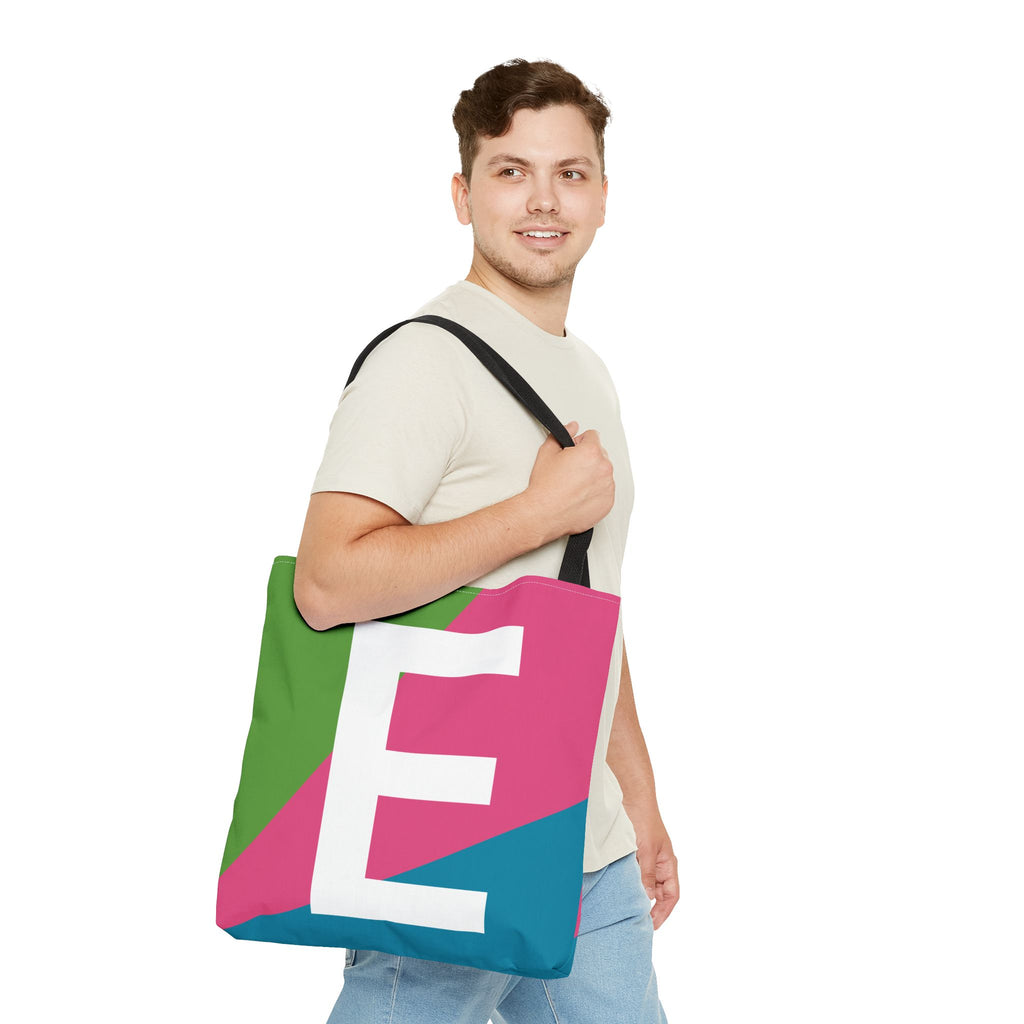 Monogram 'E' Colorblock Tote Bag — Personalized Initial E Shoulder Tote