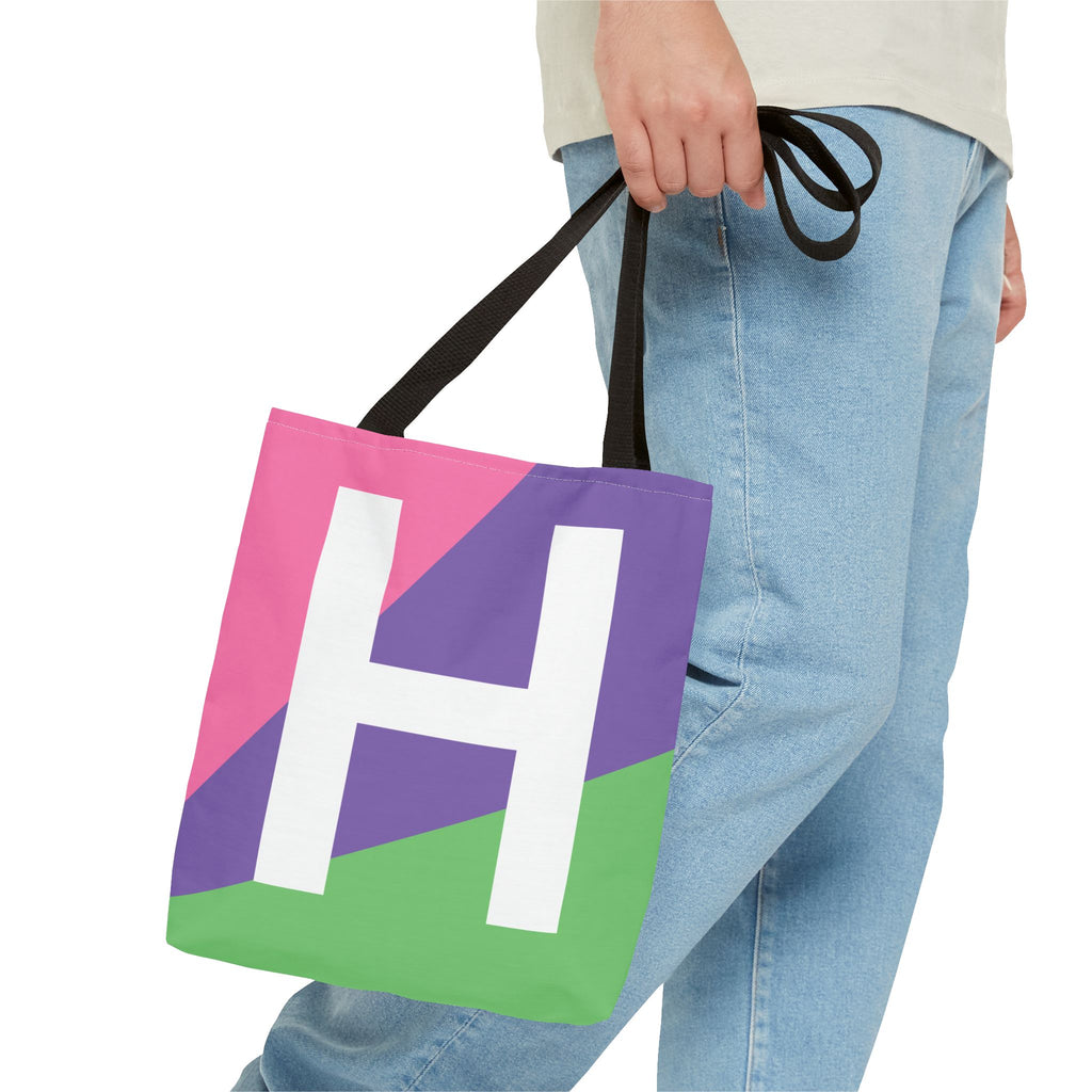 Monogram 'H' Colorblock Tote Bag — Personalized Initial H Shoulder Tote