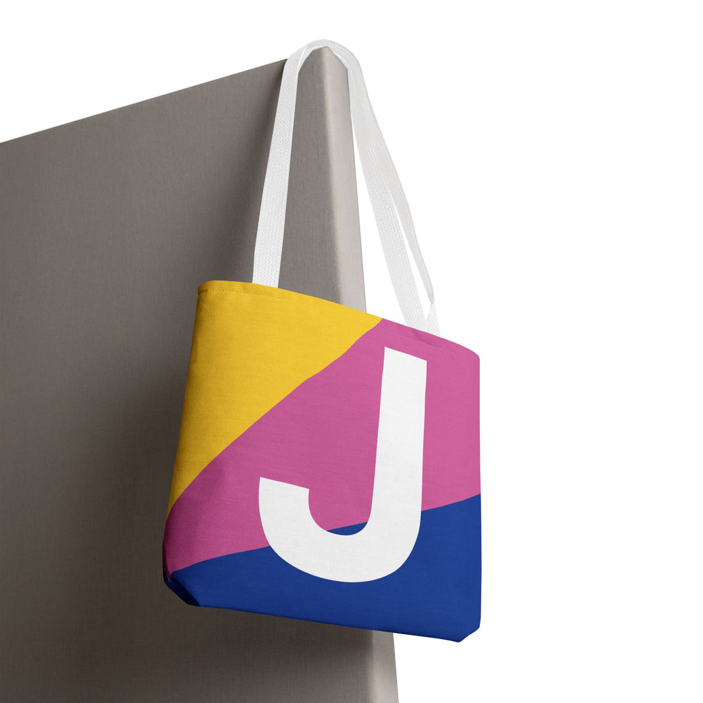 Monogram 'J' Colorblock Tote Bag — Personalized Initial J Shoulder Tote
