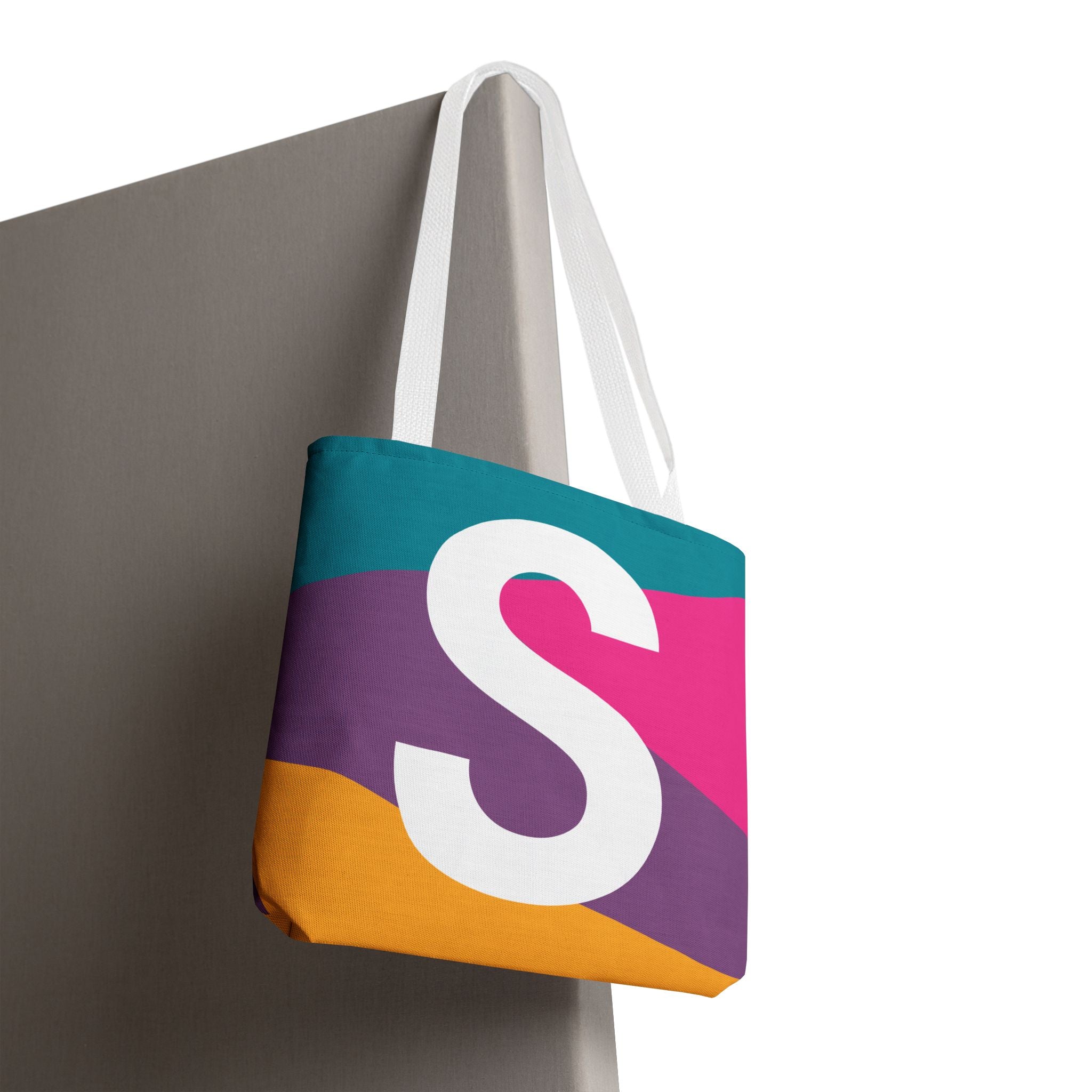 Monogram 'S' Colorblock Tote Bag — Personalized Initial S Shoulder Tote