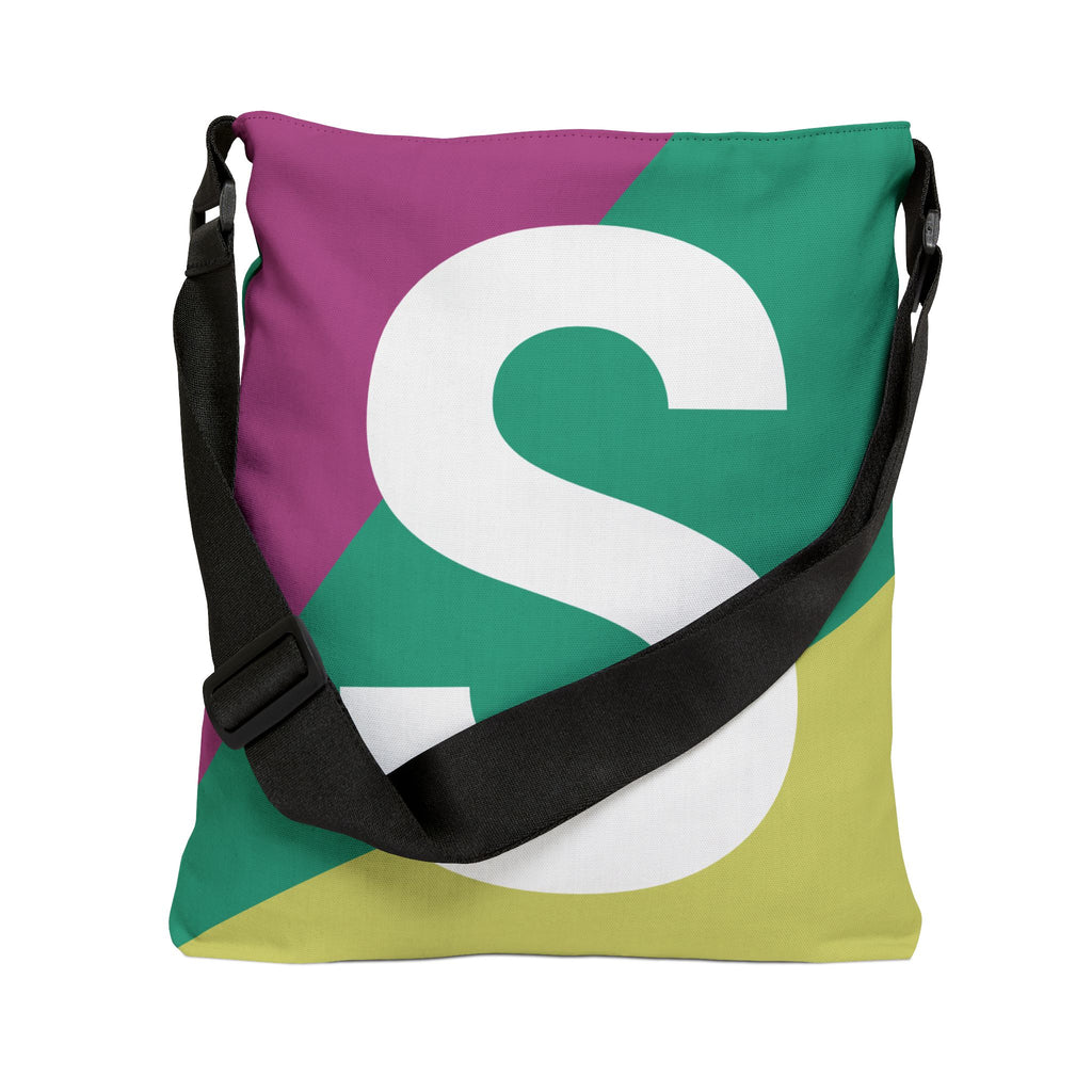Initial Letter 'S' Colorblock Adjustable Tote Bag — Monogram Alphabet Shoulder Bag