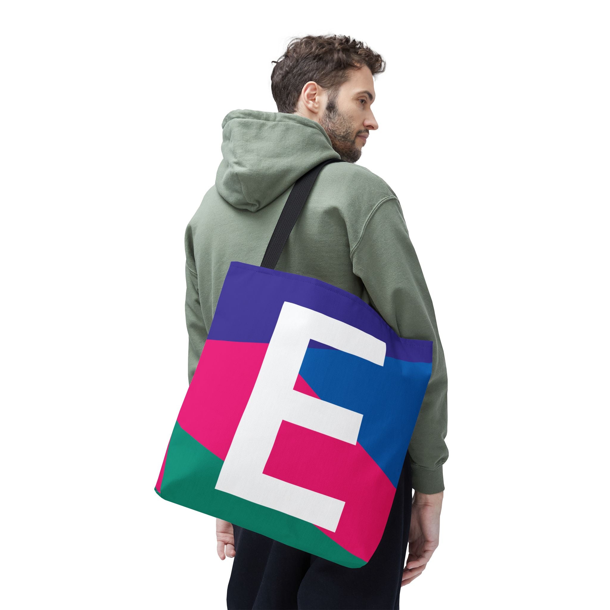 Monogram 'E' Colorblock Tote Bag — Personalized Initial E Shoulder Tote