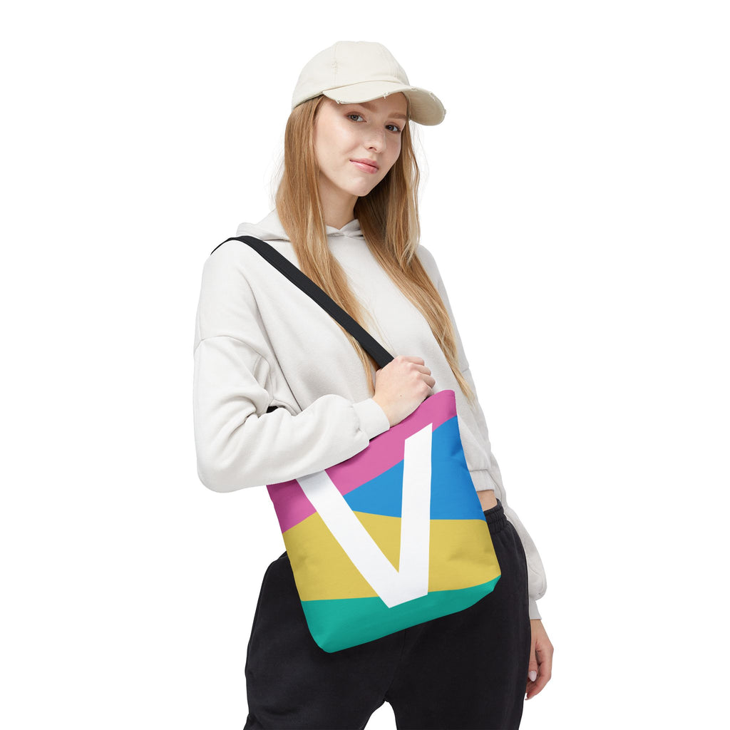 Monogram 'V' Colorblock Tote Bag — Personalized Initial V Shoulder Tote