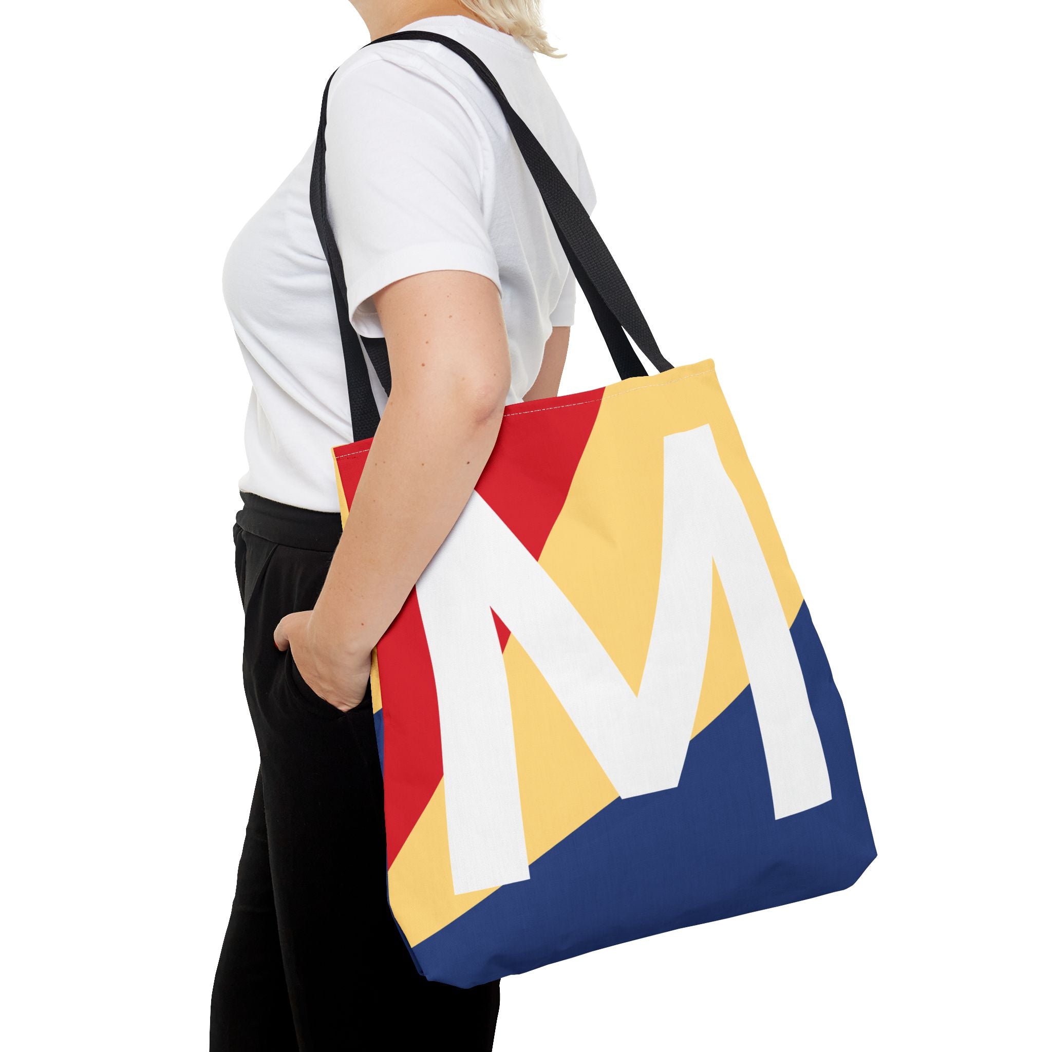 Monogram 'M' Colorblock Tote Bag — Personalized Initial M Shoulder Tote