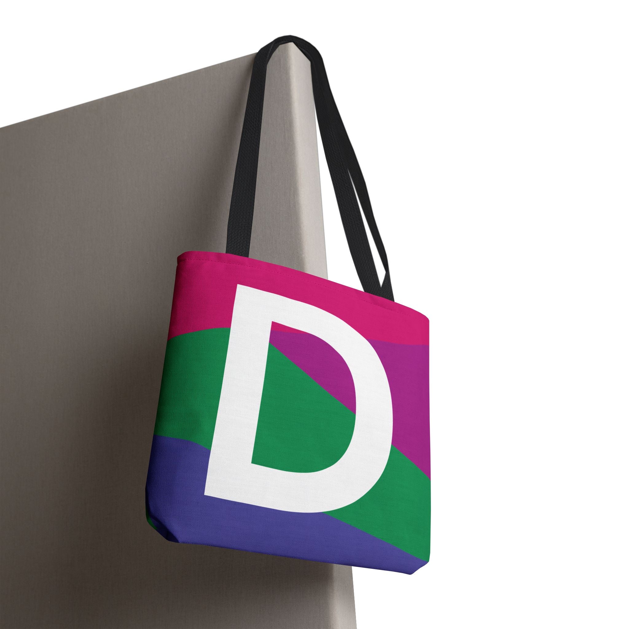 Monogram 'D' Colorblock Tote Bag — Personalized Initial D Shoulder Tote