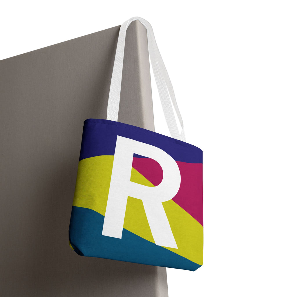 Monogram 'R' Colorblock Tote Bag — Personalized Initial R Shoulder Tote