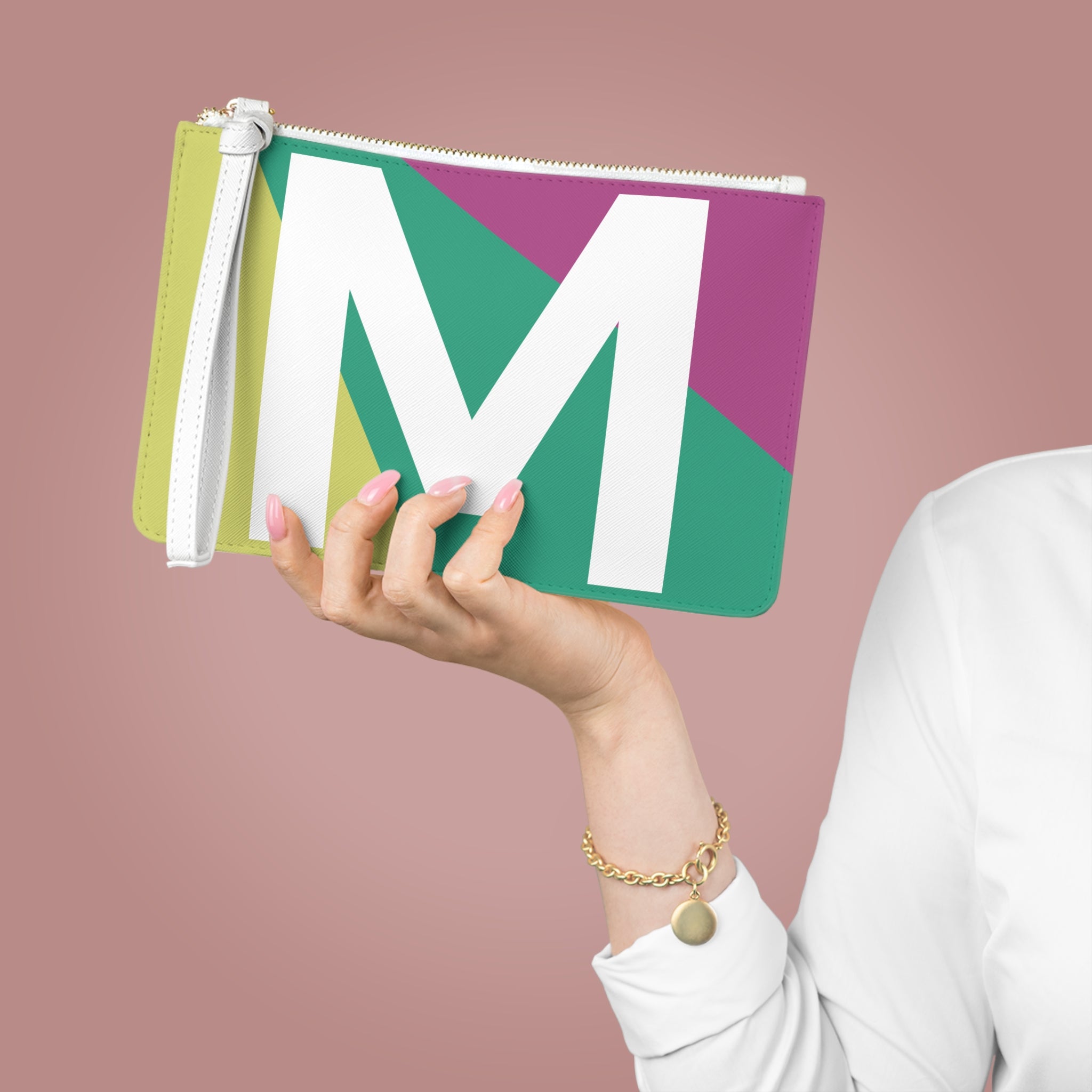 Monogram 'M' Colorblock Clutch Bag — Bold Geometric Wristlet for Everyday & Gifts