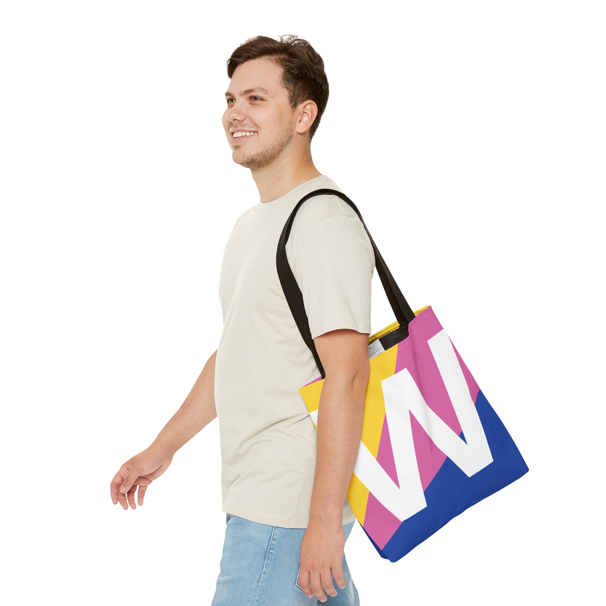 Monogram 'W' Colorblock Tote Bag — Personalized Initial W Shoulder Tote