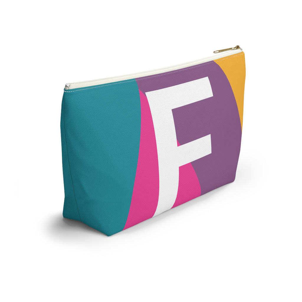 Initials Colorblock Accessory Pouch — Monogram F T-Bottom Cosmetic Bag