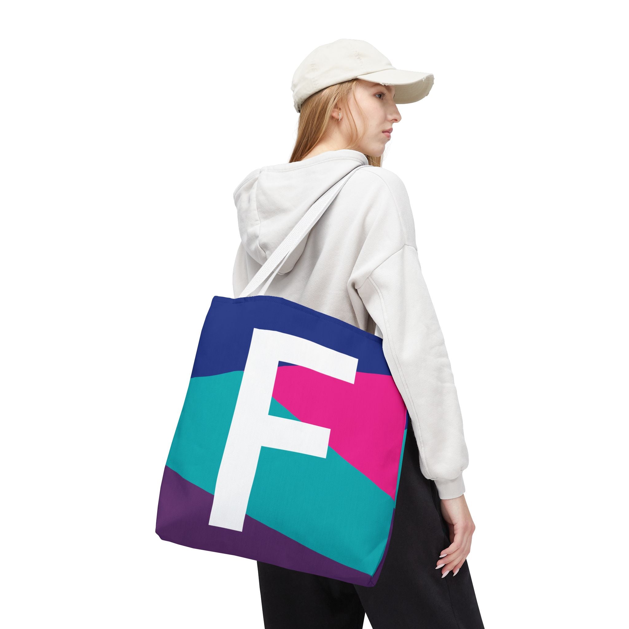 Monogram 'F' Colorblock Tote Bag — Personalized Initial F Shoulder Tote