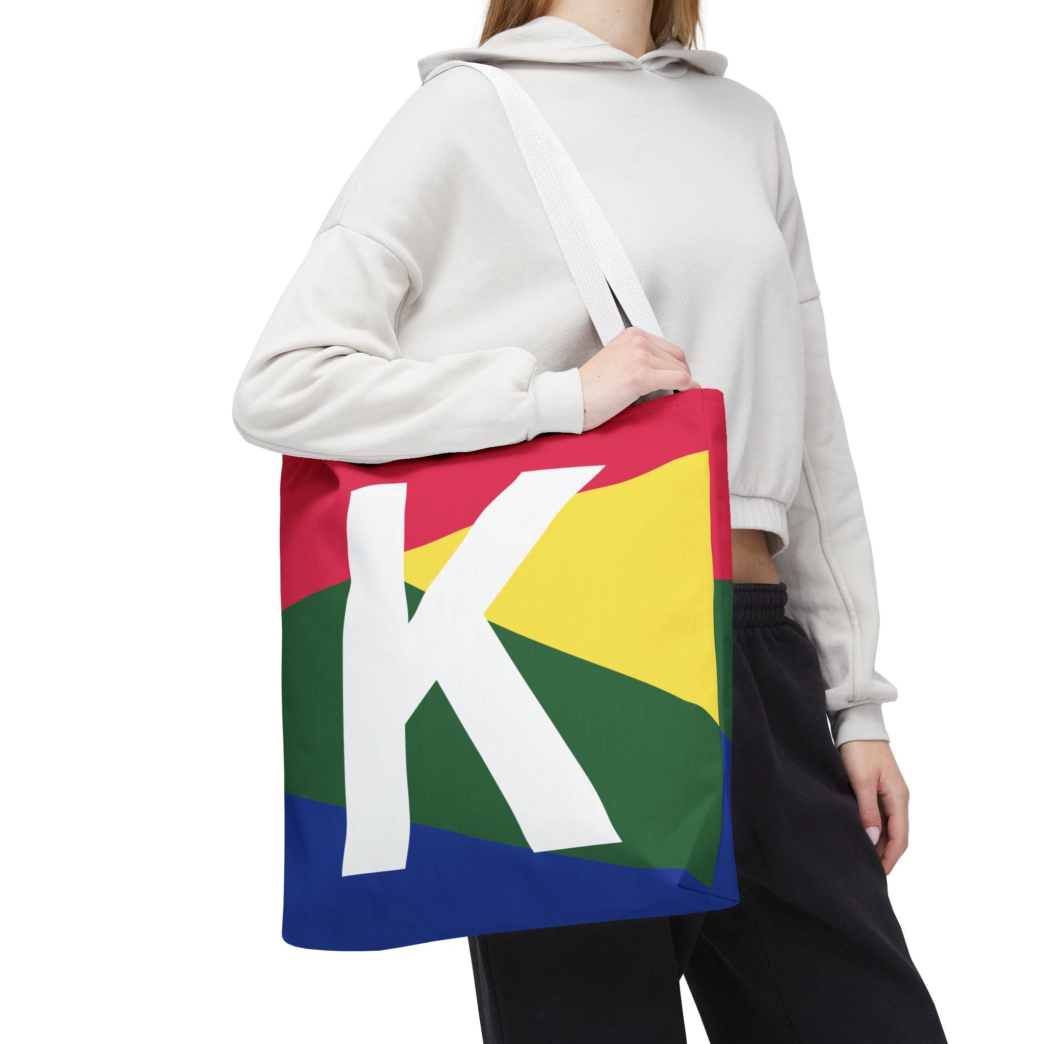 Monogram 'K' Colorblock Tote Bag — Personalized Initial K Shoulder Tote