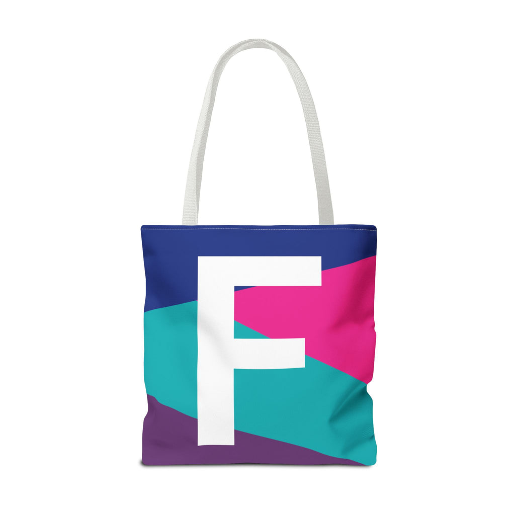 Monogram 'F' Colorblock Tote Bag — Personalized Initial F Shoulder Tote