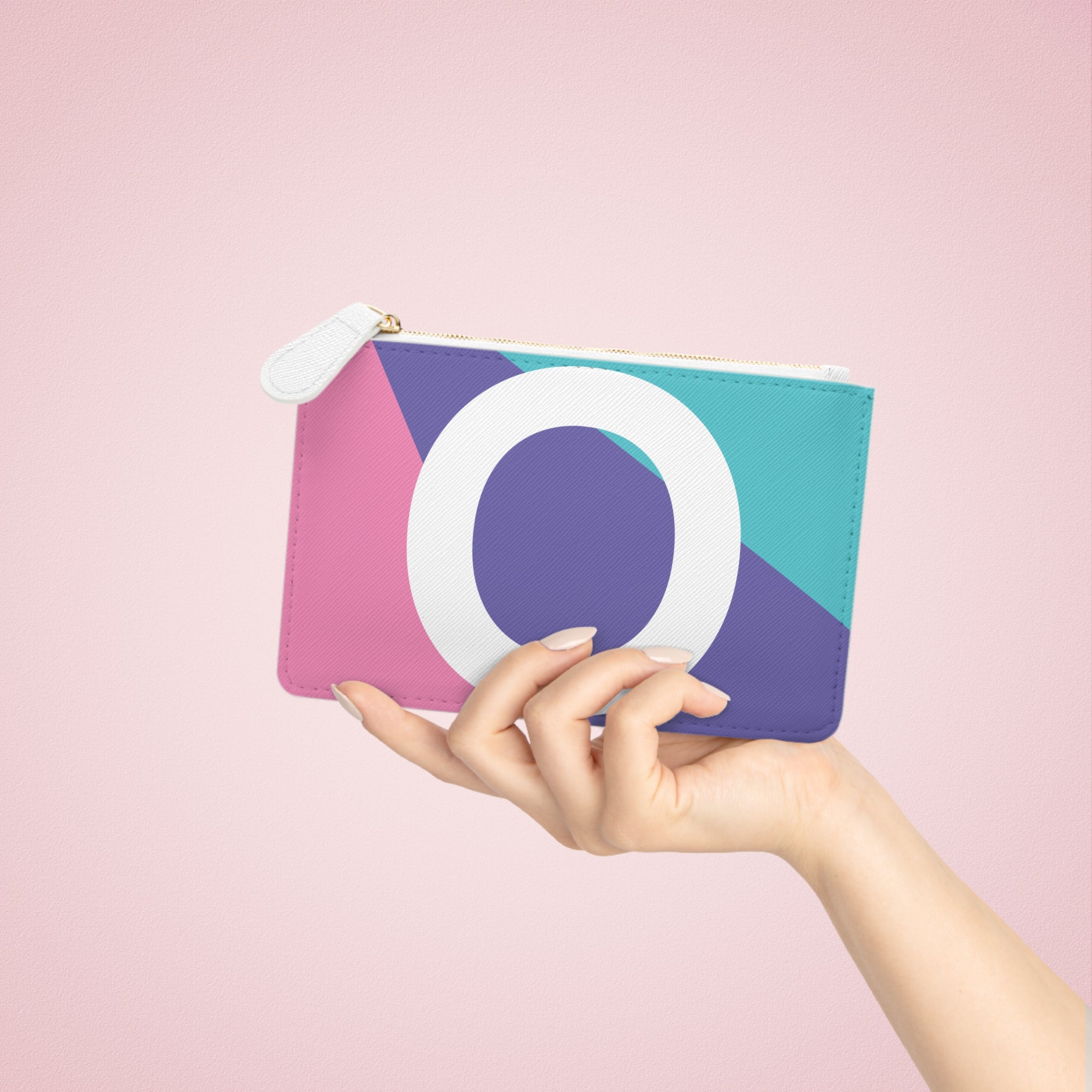 Initial O Mini Clutch — Colorblock Monogram Wristlet Wallet