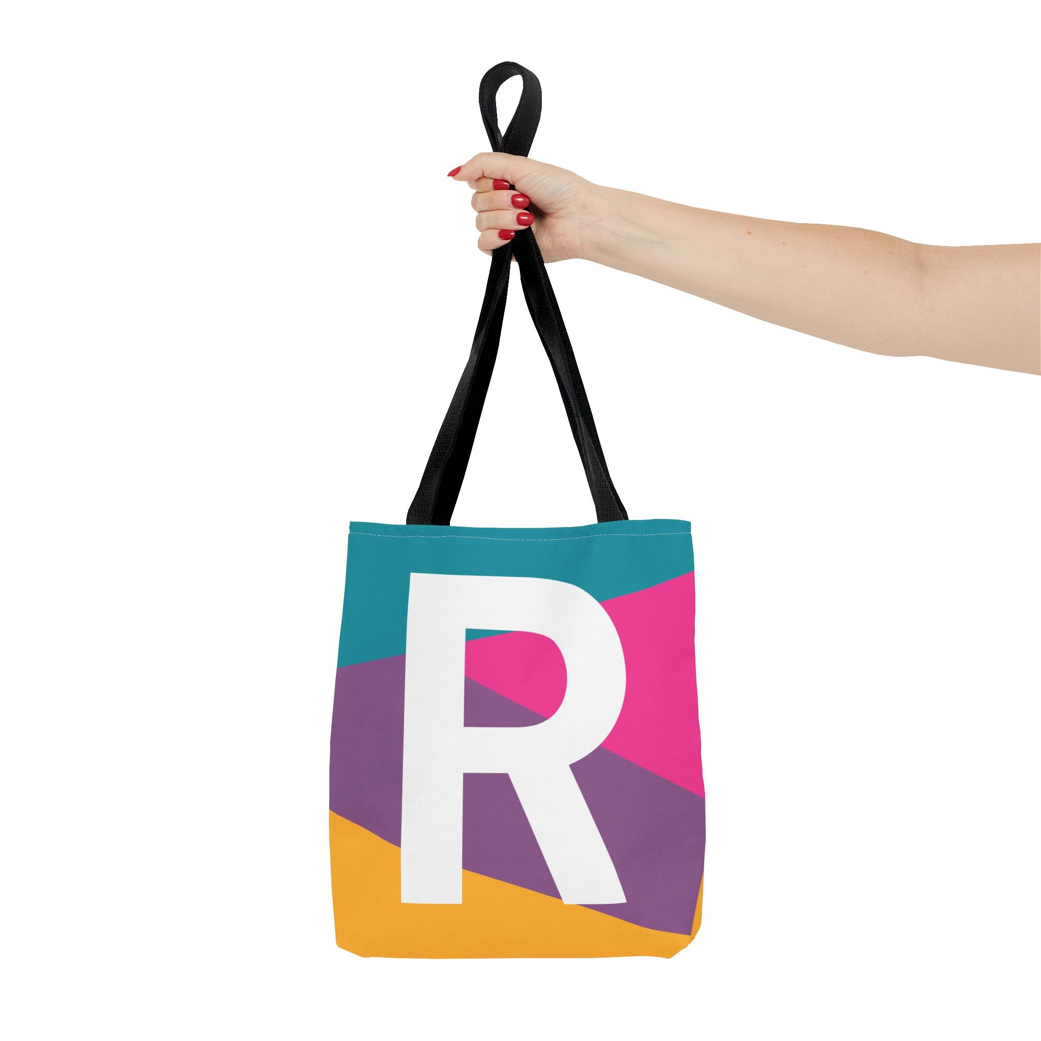 Monogram 'R' Colorblock Tote Bag — Personalized Initial R Shoulder Tote