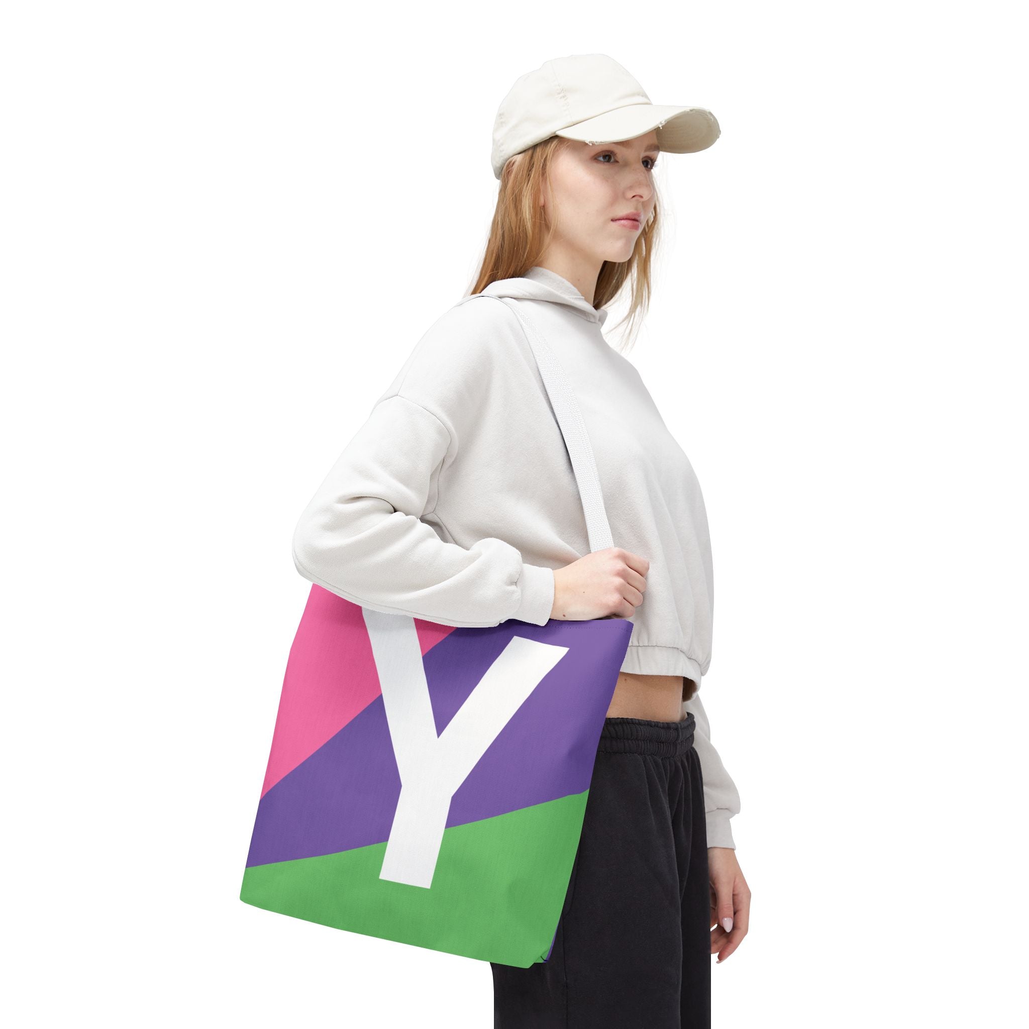 Monogram 'Y' Colorblock Tote Bag — Personalized Initial Y Shoulder Tote