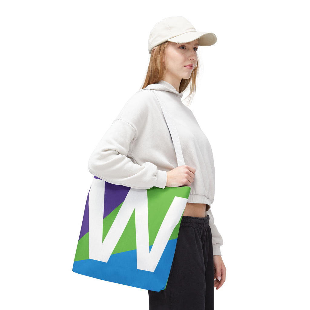 Monogram 'W' Colorblock Tote Bag — Personalized Initial W Shoulder Tote