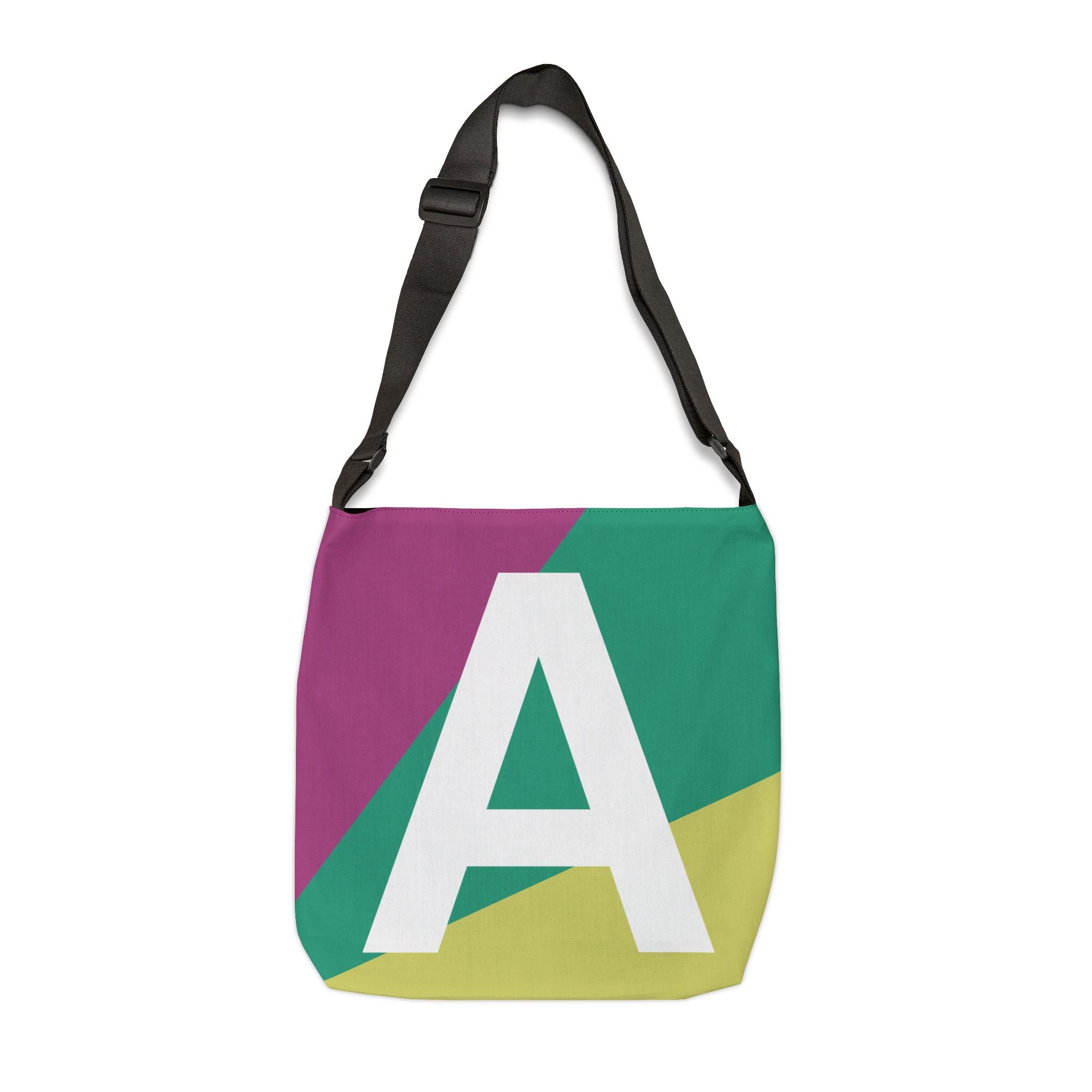Initial Letter 'A' Colorblock Adjustable Tote Bag — Monogram Alphabet Shoulder Bag