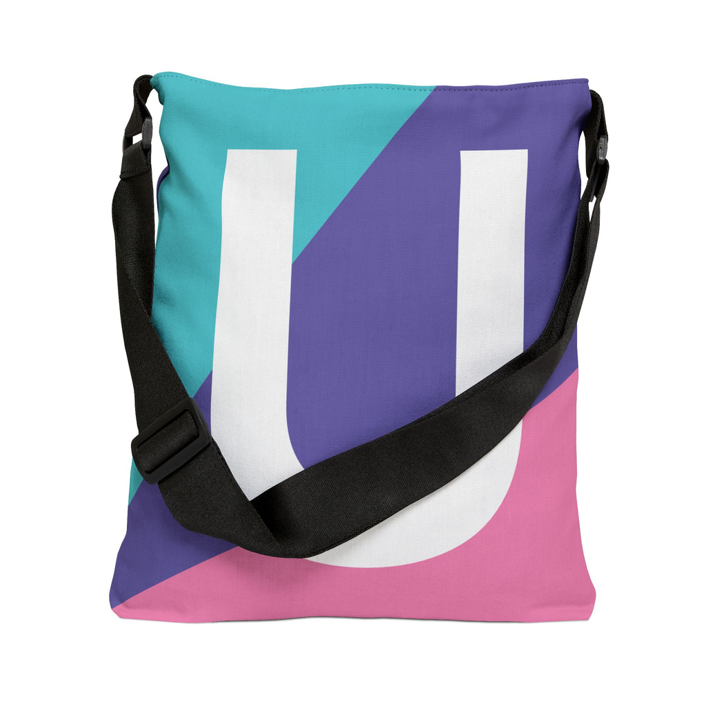 Initial Letter 'U' Colorblock Adjustable Tote Bag — Monogram Alphabet Shoulder Bag