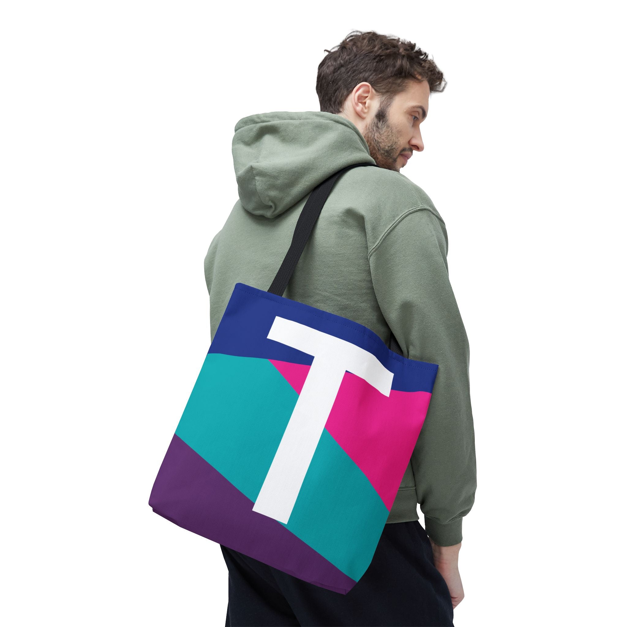 Monogram 'T' Colorblock Tote Bag — Personalized Initial T Shoulder Tote