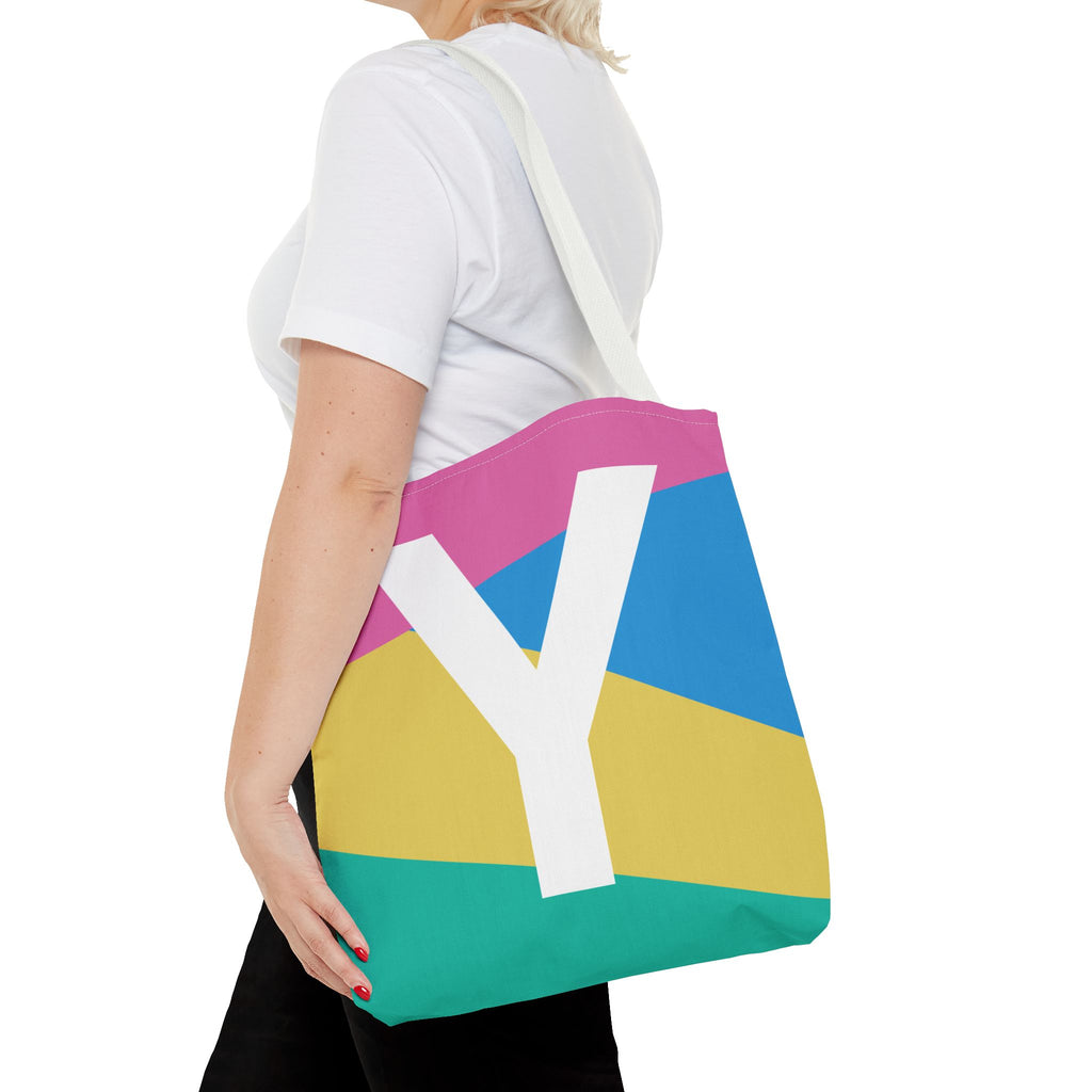 Monogram 'Y' Colorblock Tote Bag — Personalized Initial Y Shoulder Tote