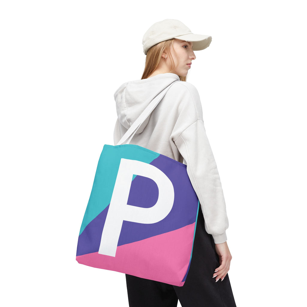 Monogram 'P' Colorblock Tote Bag — Personalized Initial P Shoulder Tote