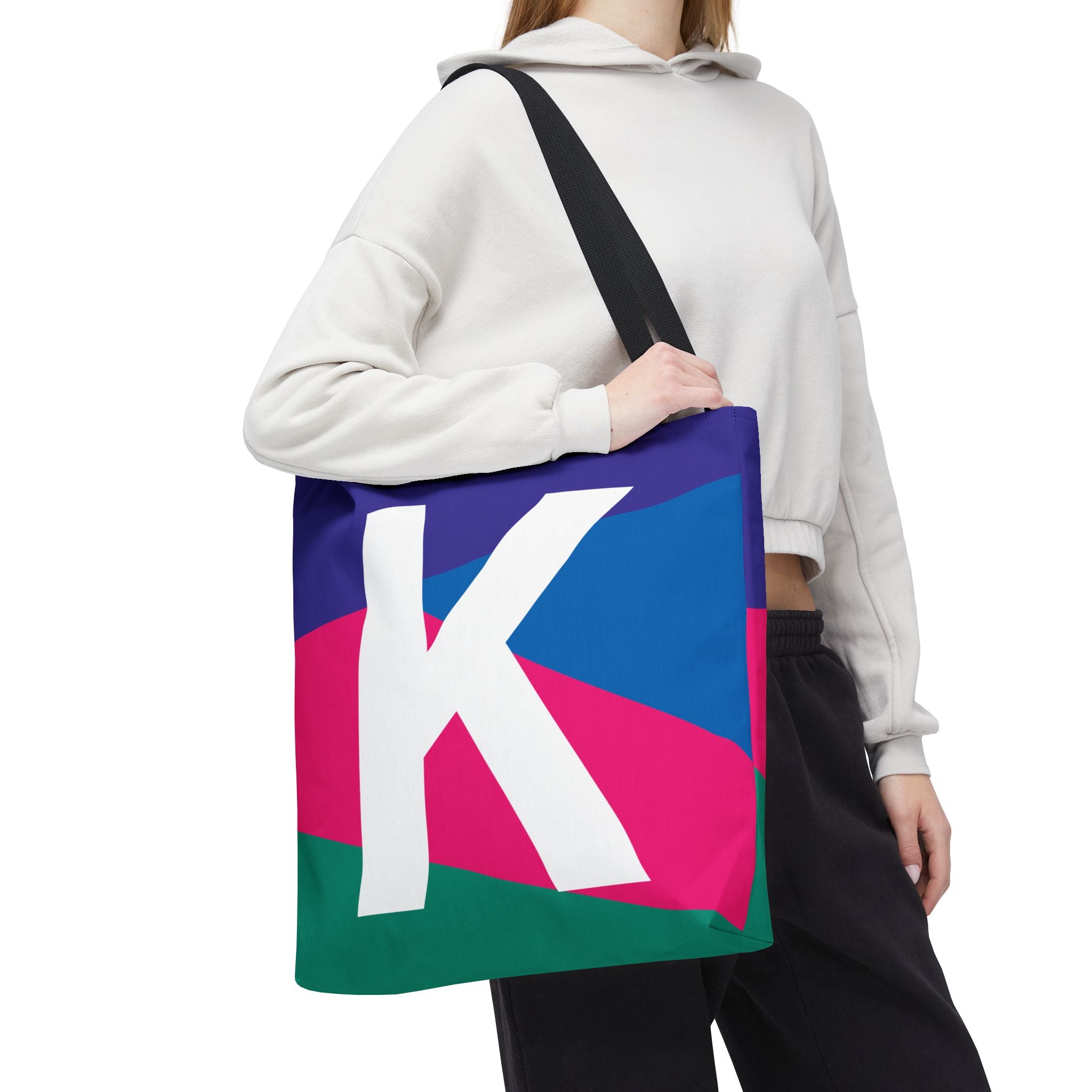 Monogram 'K' Colorblock Tote Bag — Personalized Initial K Shoulder Tote
